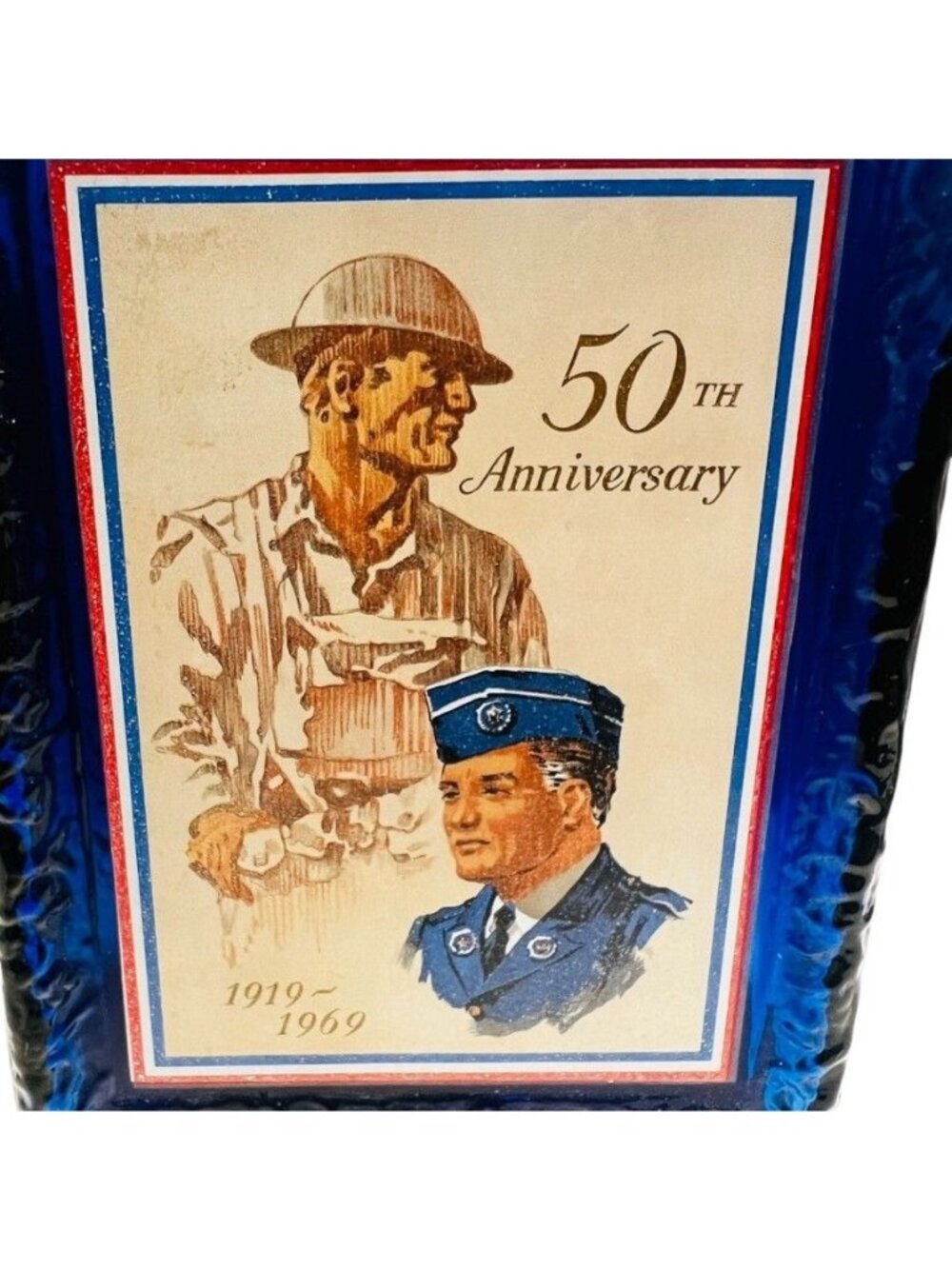 Vintage American Legion whiskey decanter (EMPTY) , 50th anniversary edition, cob